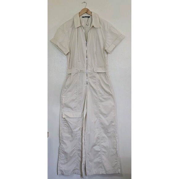 Zara Pants - Zara Cream Short-Sleeve Utility Jumpsuit